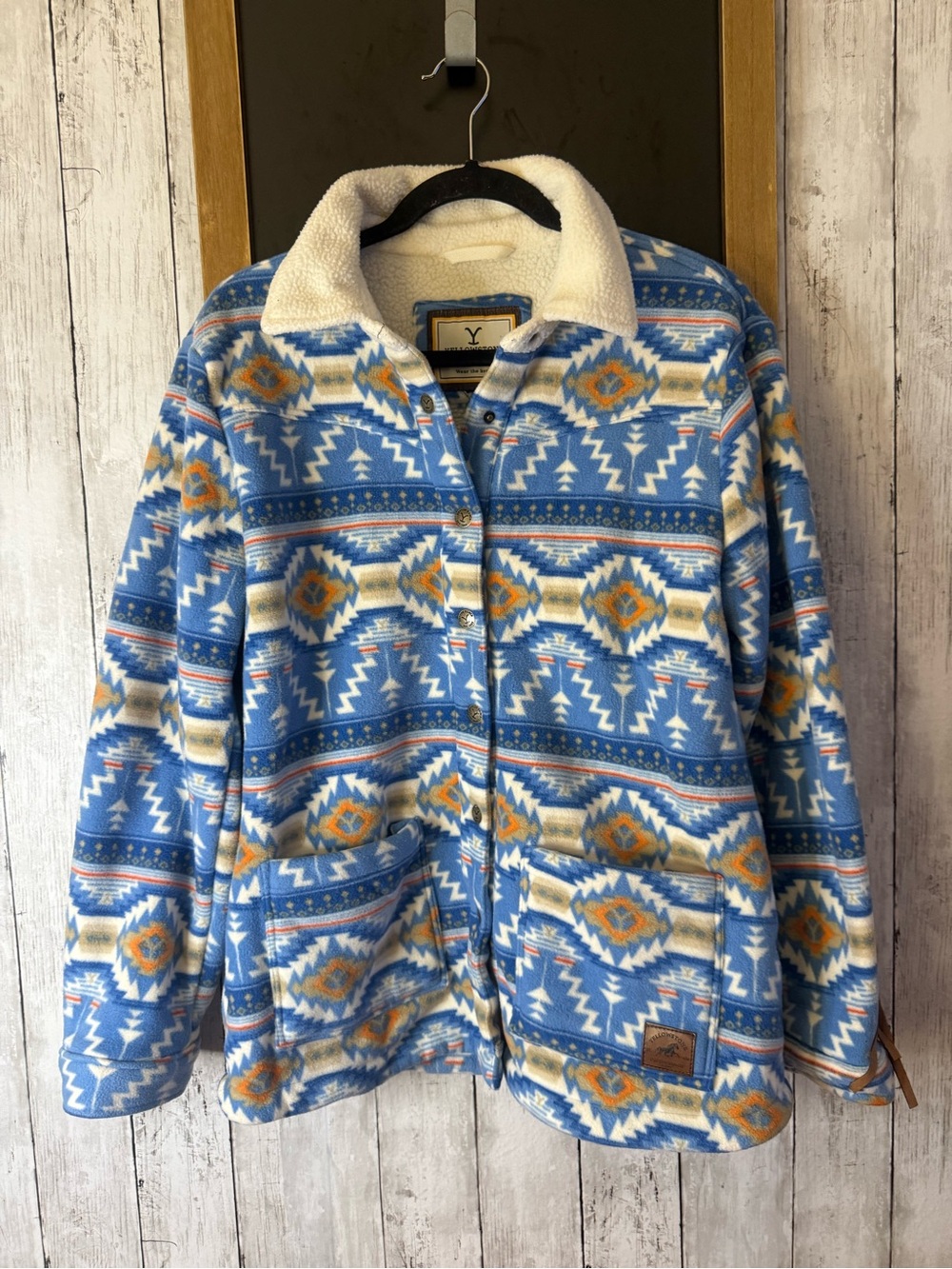 Yellowstone Aztec Western Fleece Sherpa Lined Jacket Fringe Women’s L/XL
